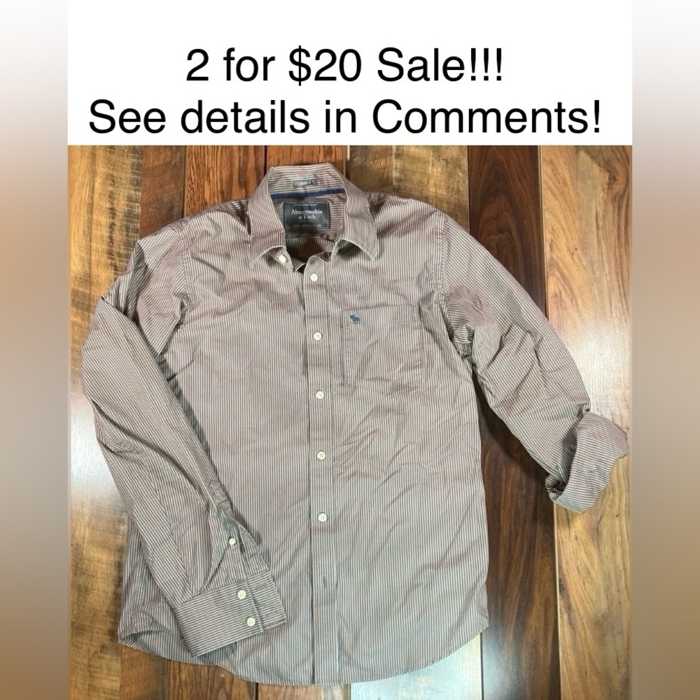 Men’s Muscle Fit Abercrombie & Fitch Brown Stripped Shirt, size Large